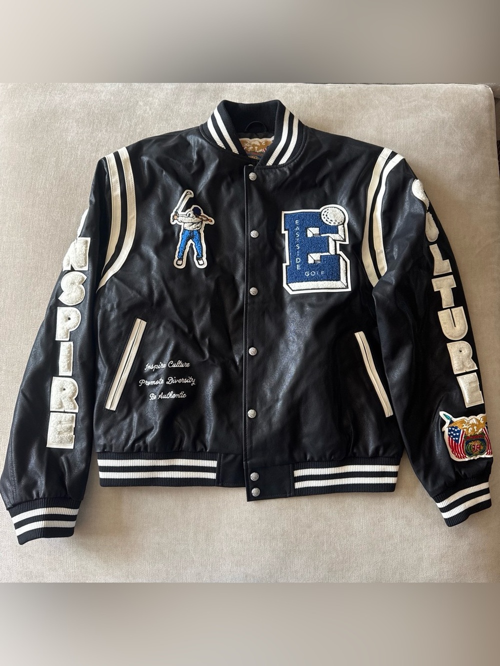 Eastside Golf brand. Black leather Limited Edition Jeff Hamilton jacket